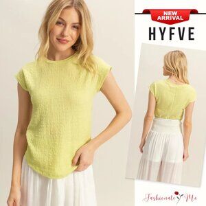 HYFVE Textured Design Round Neckline Cap Sleeves Casual Knit Top | Neon Yellow